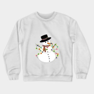 Cartoon Snowman with Christmas Lights Crewneck Sweatshirt